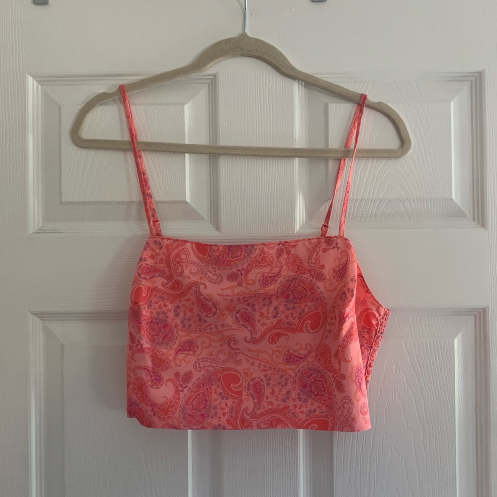Topshop Pink Paisley Satin Crop Top